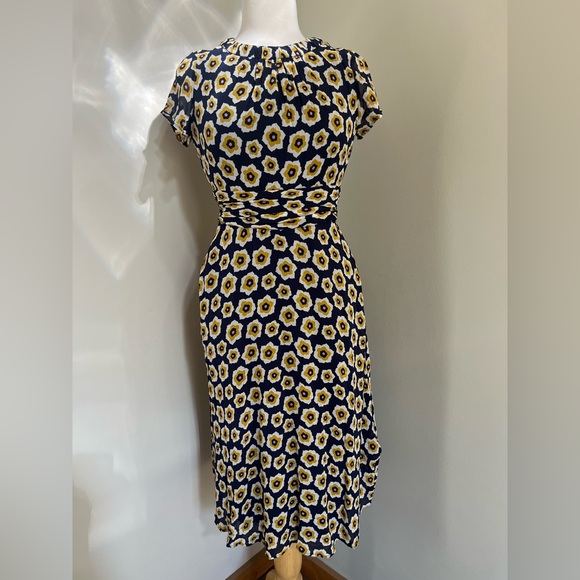 Boden Carey dress navy blue yellow flower floral print high neck silk zip up - Picture 3 of 16